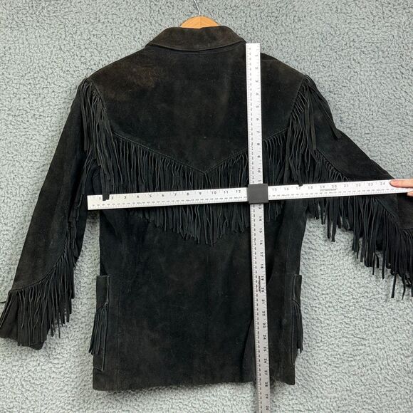 Vintage Suede Fringe Jacket‎ Mens Medium Black Genuine Leather Western Boho 80s - Picture 6 of 6